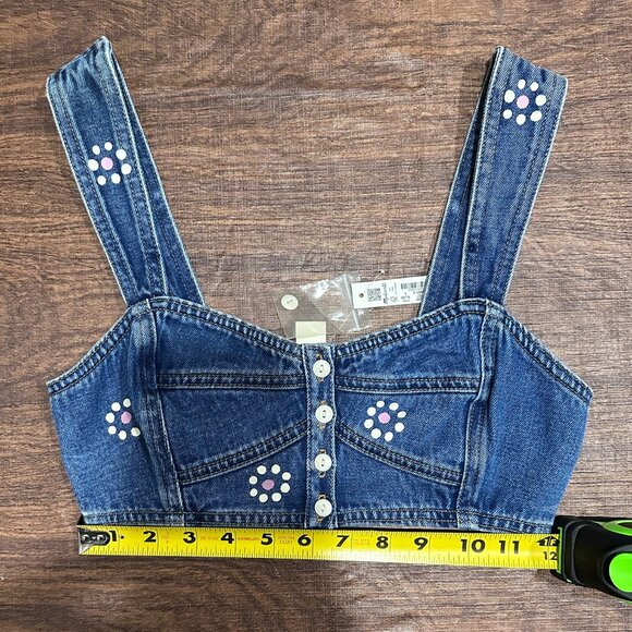 Madewell Denim Crop Top Bralette with Stamped Floral Pattern Women's Size 0 NWT - Picture 10 of 11